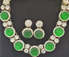 Beautiful Green Round Chunky Diamante Crystal Necklace, Bracelet and Earrings